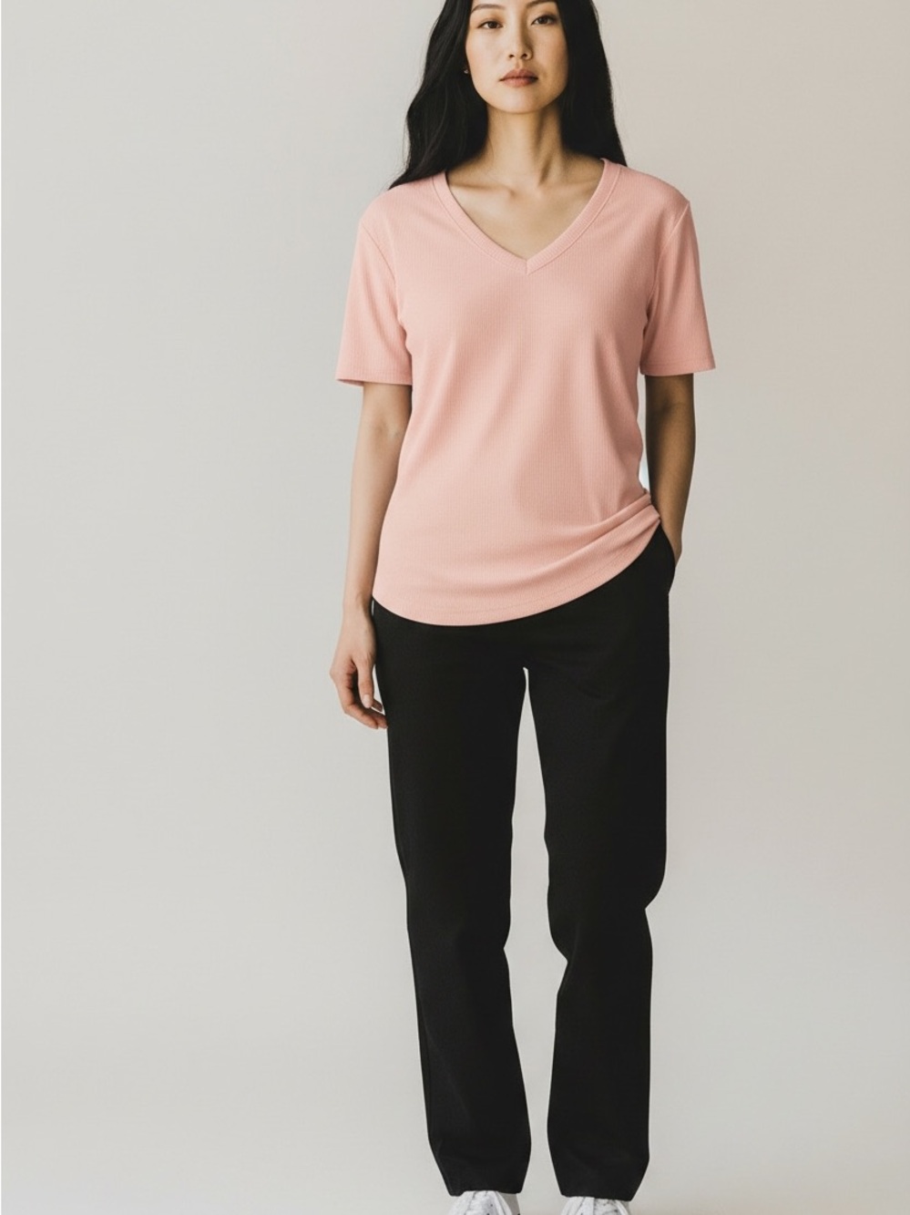 Women's American Eagle Pink V- Neck Ribbed Slim Fit T-Shirt Size M